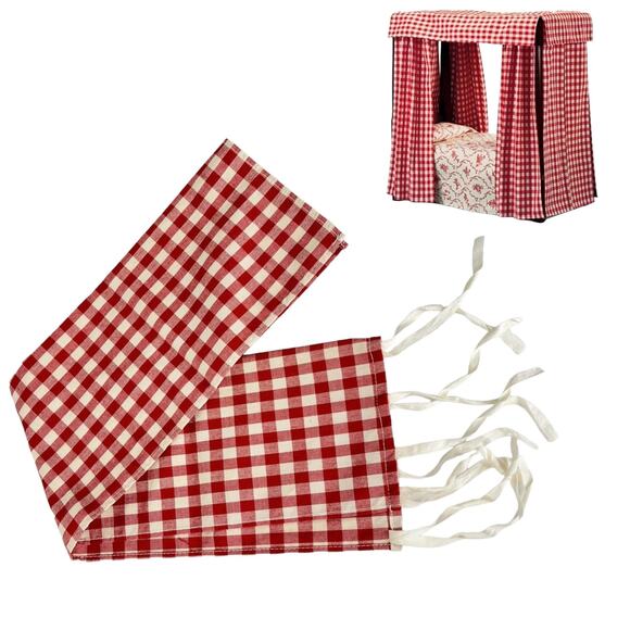 American Girl Felicity Post Bed Curtain w/ Ties 10.5"W x 22"L Red Check Bedding - Picture 1 of 6